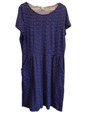 Boden Phoebe Navy Blue All Over Script Print 100% Cotton Knit Dress Size 14